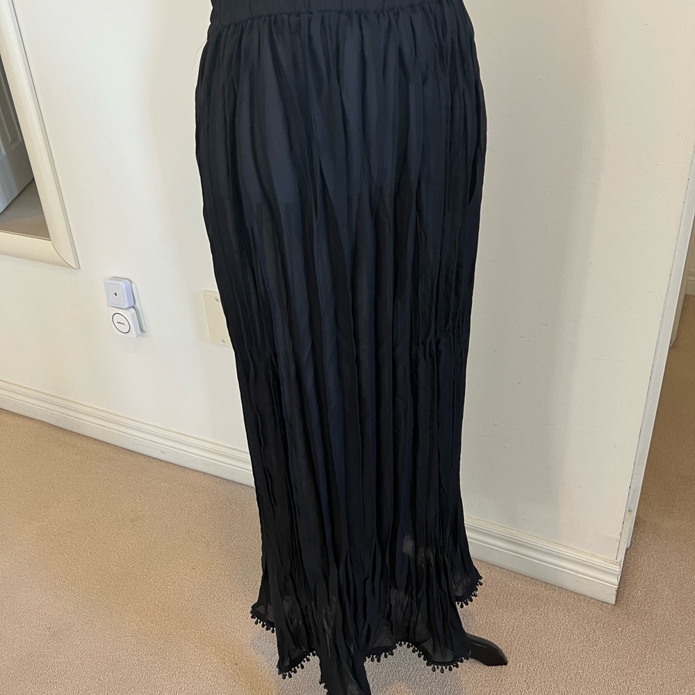 Black pleated chiffon Maxi Skirt with beaded edge
